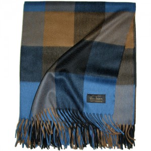 Плед GLEN SAXON Block Blue Camel, кашемир, 147х183 см